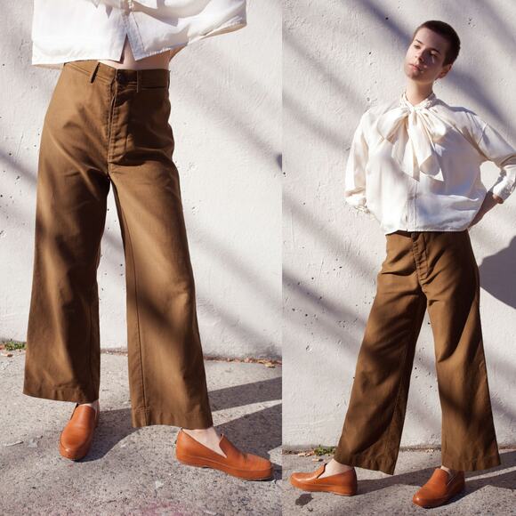 Caron Callahan Pants - CARON CALLAHAN Stewart Sailor Cotton Wide Leg Pants in Cognac Size 4